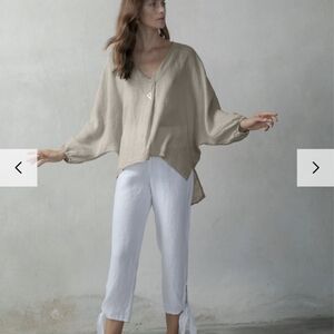 Luxmii 100% Linen Top Kaftan M L Oversized Lagenlook Coastal Beach Summer Luxury